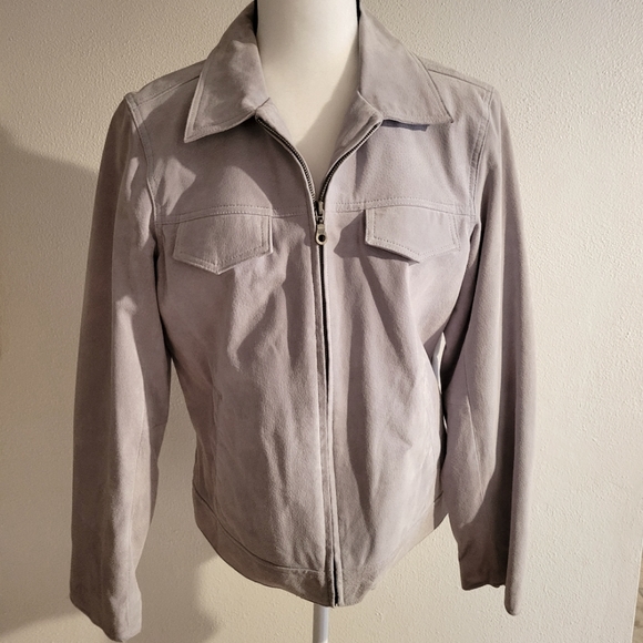 Denim&Co Jackets & Blazers - Denim & Co Suede Gray Leather Jacket SML